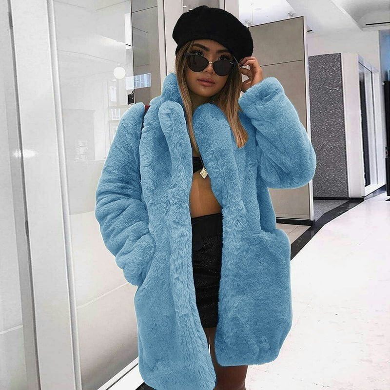 4 Colors Women Fashion Fur Coat Winter, Blue Faux Fur Coat Plus Size