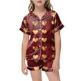 thumbnail image 2 of ZTKWD Valentine's Day Satin Pajama Sets Girls Silk Button Down Short Sleeve & Shorts Sleepwear 2PCS Loungewear PJS Home Pink Heart, 2 of 4