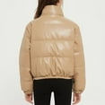thumbnail image 2 of Winter Jackets for Women Womens Cropped Coats Padded Jacket Pu Leather Coat Short Jackets Warm Quilted Coats Outerwear Full Zip with Pockets Stand Collar Solid Color Size, 2 of 5