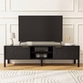 thumbnail image 3 of Black TV Stand, Mid Century Modern Entertainment Center with Storage, TV Table with Fluted Door Cabinets and Open Adjustable Shelves for Livingroom, Bedroom, 3 of 16