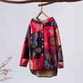 thumbnail image 3 of Chaqueta con capucha de lana para mujer Abrigo suelto con botones y bolsillos con estampado vintage Abanopi Pequeña, 3 of 7