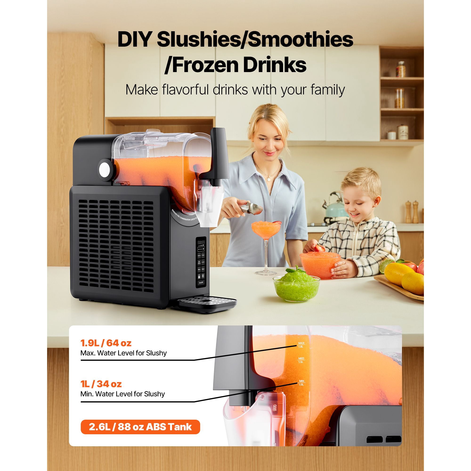 2.6-Liter (88 oz) Ice-Free Household milkshake Machine 5 Preset Programs + Self-Cleaning, Frozen Margarita Shake Drink Machine