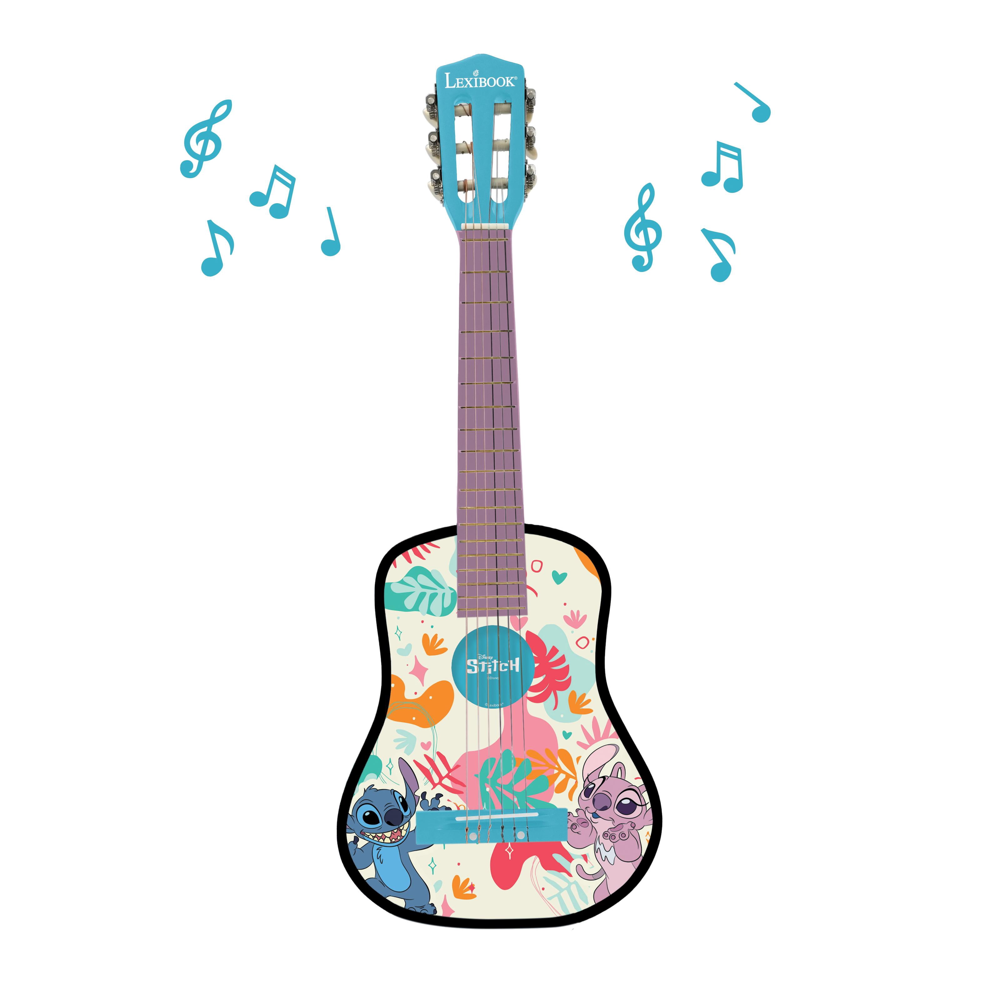 Lexibook Disney Stitch, My First Wooden Acoustic Guitar, 6 Nylon Strings, 78 cm (30"), Learning Guide, Pick and Strap Included