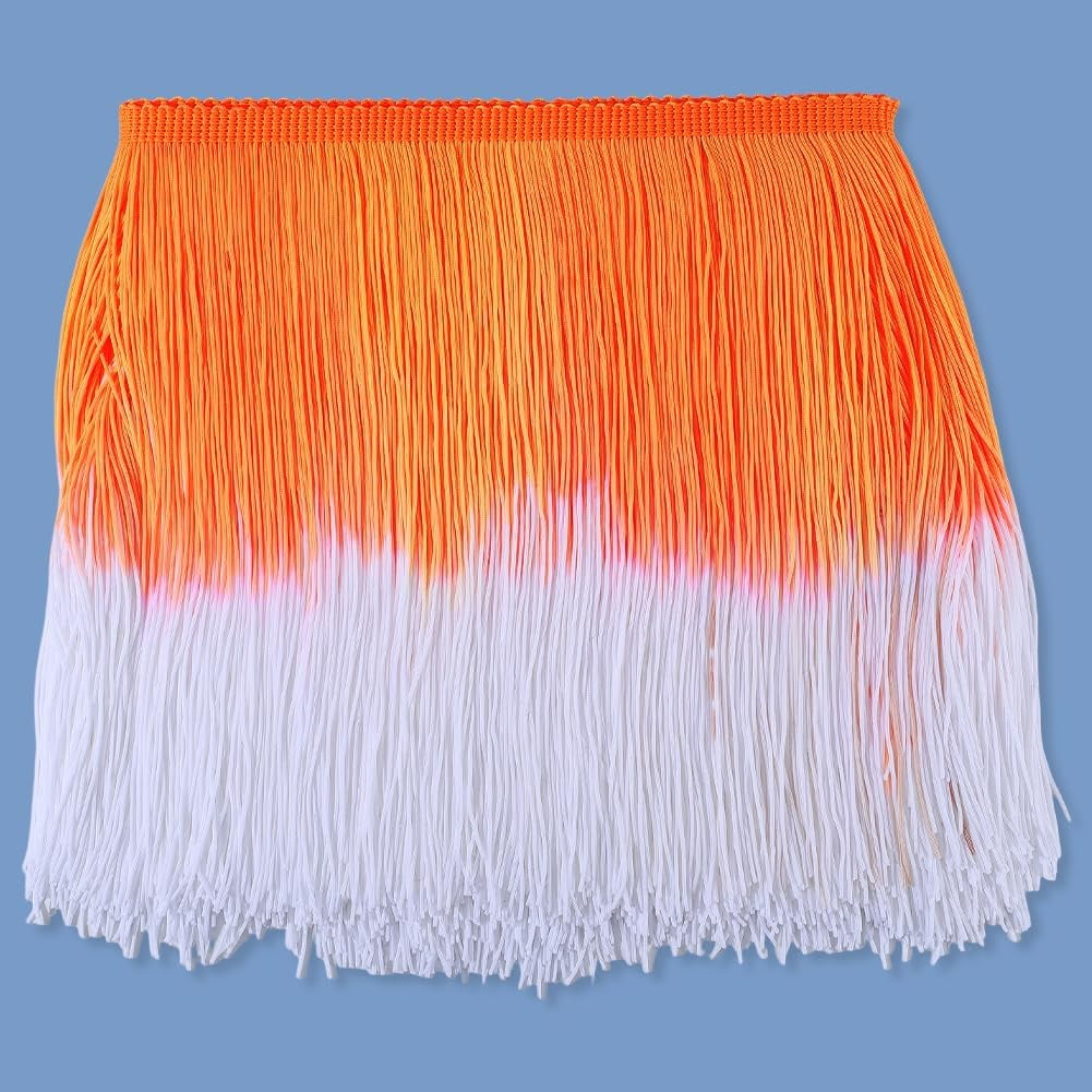 8 Inch Wide Sewing Fringe Nylon Tassel Ribbon 3 Yards Gradient Orange Chinlon Lace Ribbon Trimming