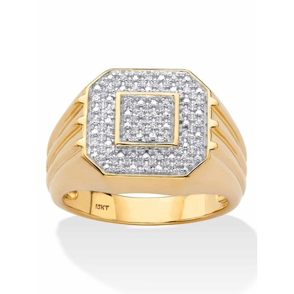 PalmBeach Jewelry Men's Round Diamond Ribbed Octagon Ring 1/10 TCW in Solid 10k Yellow Gold