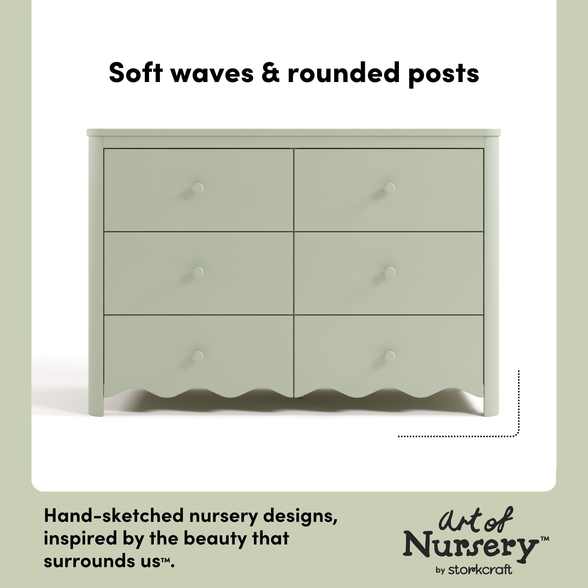 Art of Nursery by Storkcraft Casablanca 6 Drawer Nursery Dresser, Sage