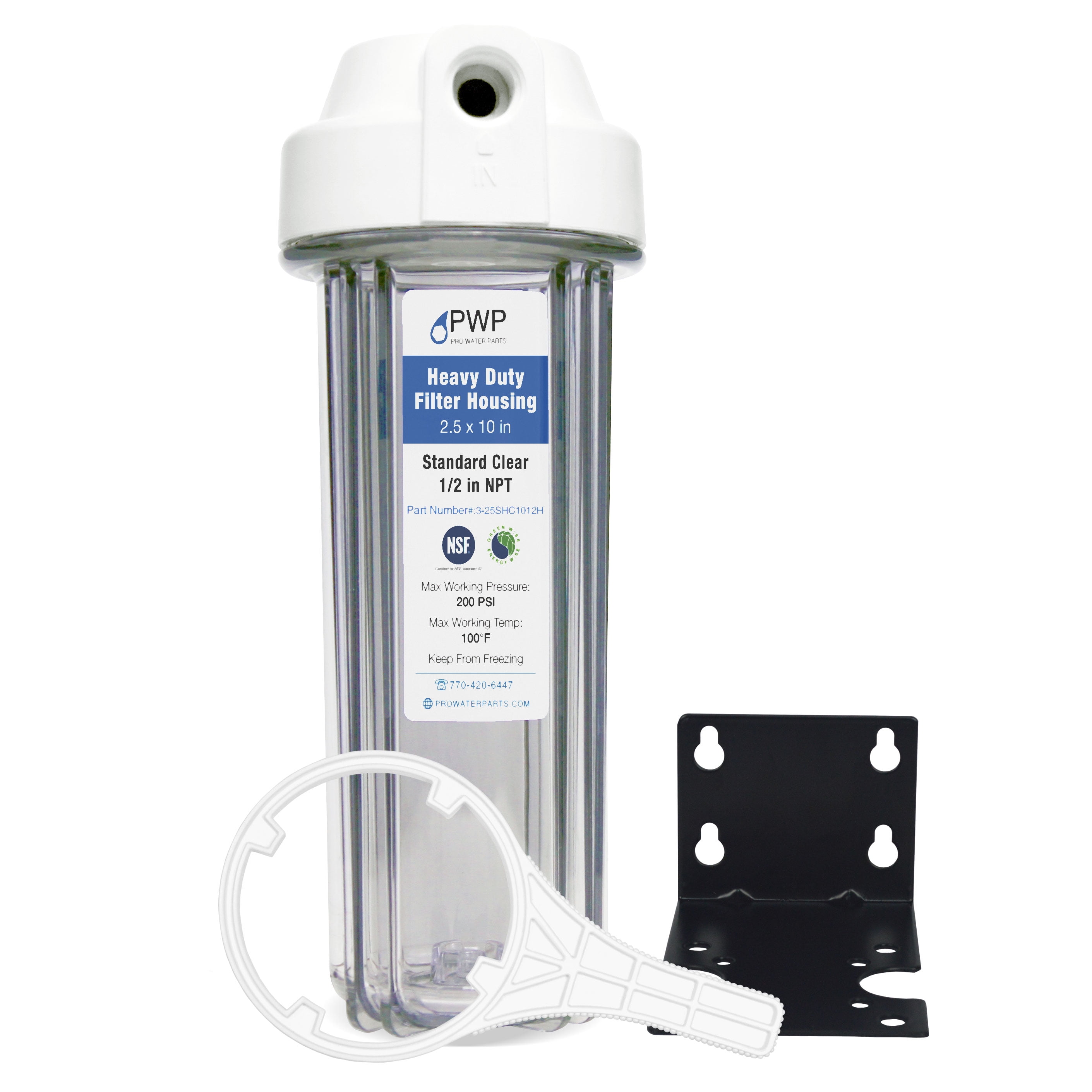 Clear RV Filter Housing 2.5X10" 1/2" NPT Ports Replaces FRE10H