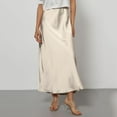 thumbnail image 2 of Skirts for Women High Waist Hidden Elasticized Waistband Skirt Elegant Midi Skirt Satin Flared Casual A Line Skirts Beige L, 2 of 4