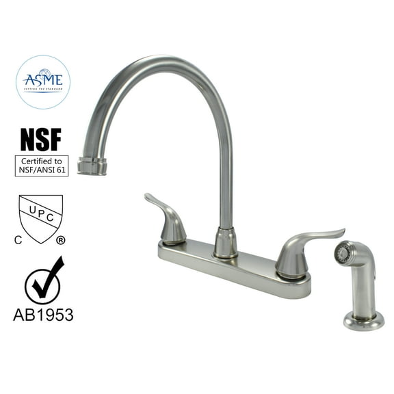 Brushed Nickel Non Metallic High Spout Double Handle Faucet With Spray