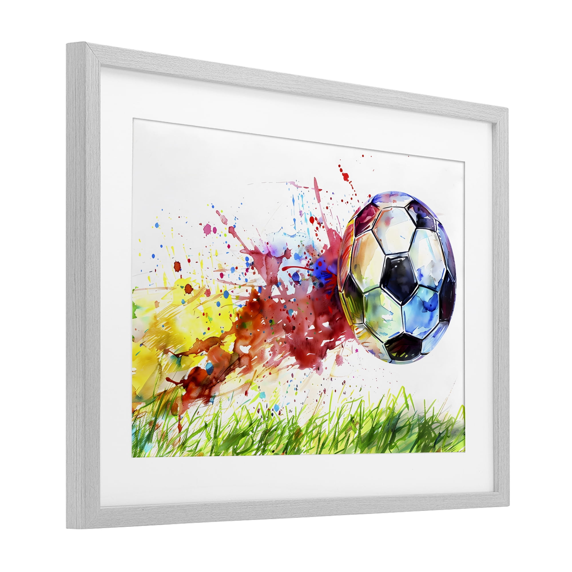 Stupell Industries Watercolor Soccer Ball in Motion Gray Framed Print Under Glass, design by Creative Studio