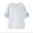 thumbnail image 4 of Summer Womens Tops 2025 Cotton and Linen Plus Size Solid Color Button Half V-neck Shirt Short Sleeved V-neck Shirt, 4 of 5