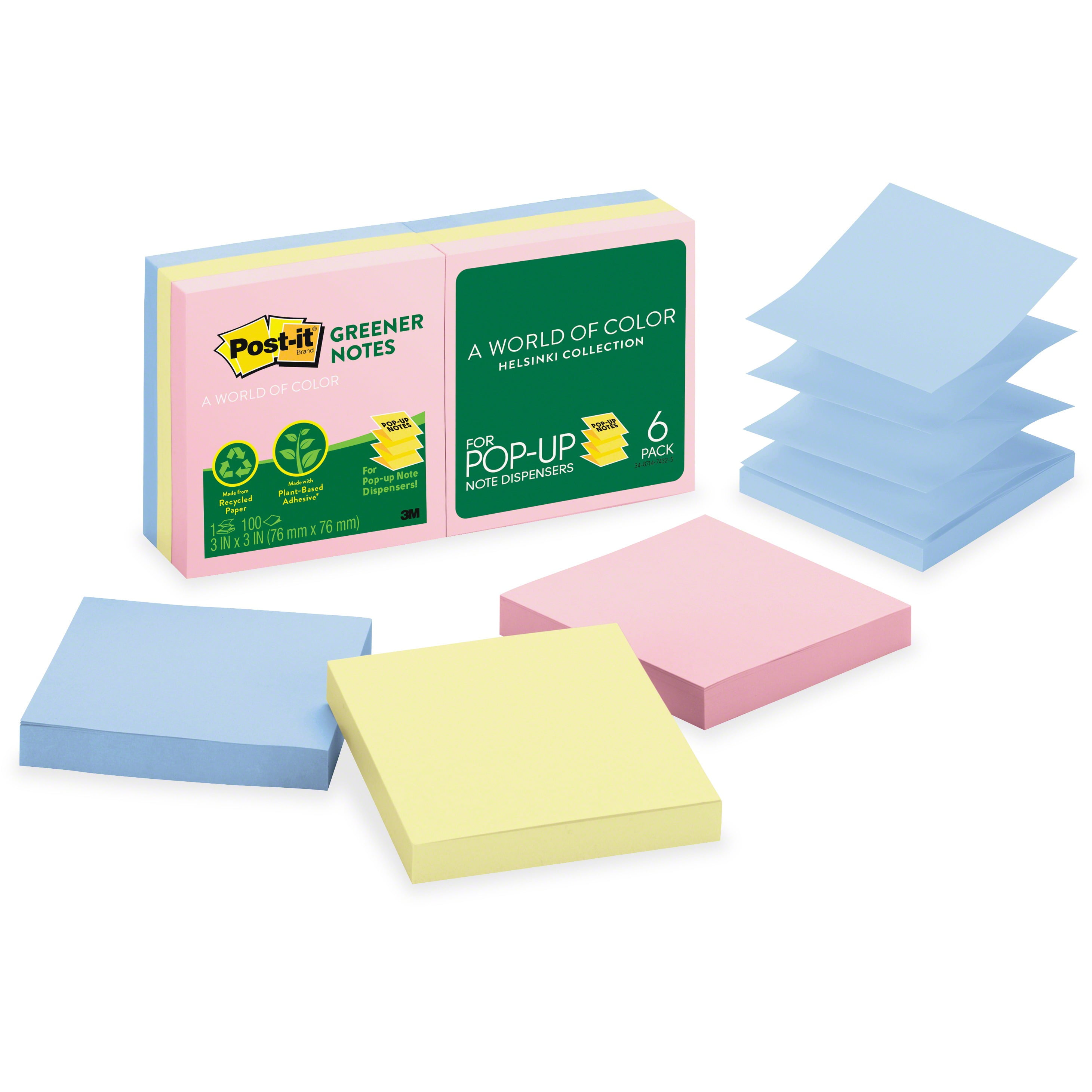 Postit Greener Popup Notes Helsinki Collection, Pastel, 600 / Pack