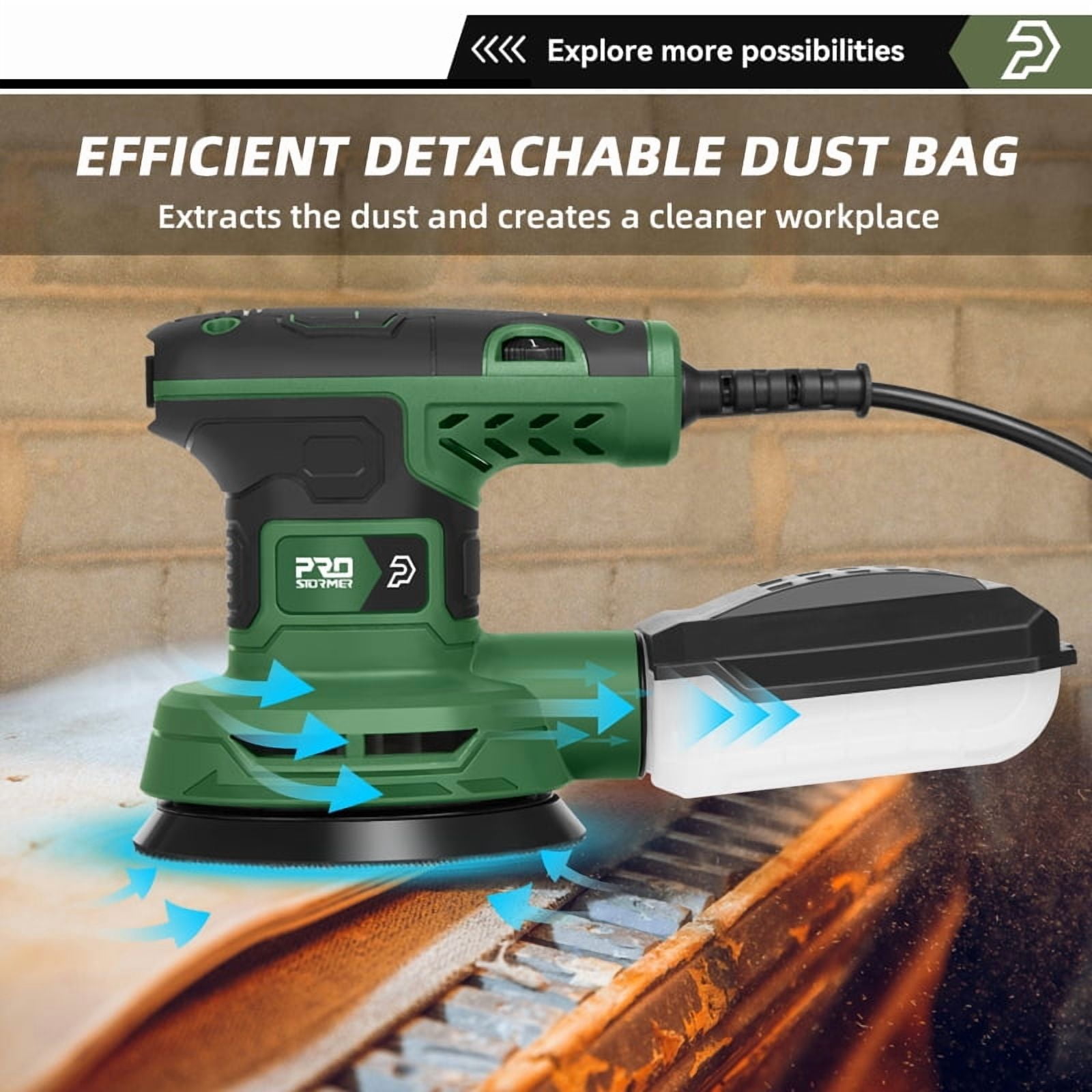 300W Random Orbital Electric Sander Machine with 21Pcs 125mm Sandpapers，6000-13000 RPM Strong Dust Collection Polisher by PROSTORMER