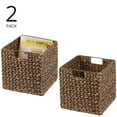 thumbnail image 2 of mDesign Hyacinth Woven Cube Bin Basket Organizer, Handles, 2 Pack, Brown Wash, 2 of 9