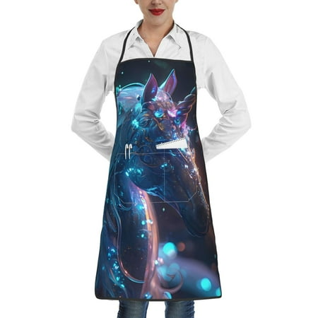 

Matuu Crystal Pattern White Horse for Adjustable Cooking Aprons for Women with Pockets Kitchen Aprons for Men Water and Oil Resistant