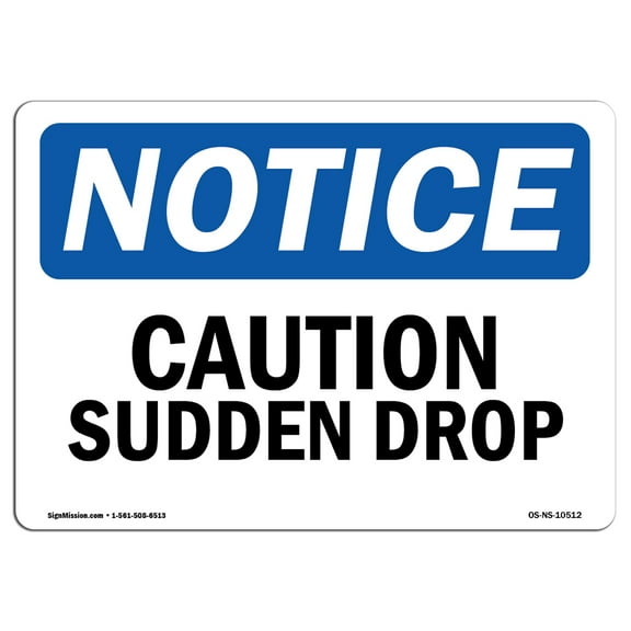 OSHA Notice Sign - Caution Sudden Drop | Plastic Sign | Protect Your Business, Construction Site, Warehouse & Shop Area | Made in the USA