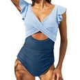 thumbnail image 1 of Women's One Piece Ruffle Cutout Swimsuit - Nylon Spandex, Slimming V Neck for Beach, 1 of 5
