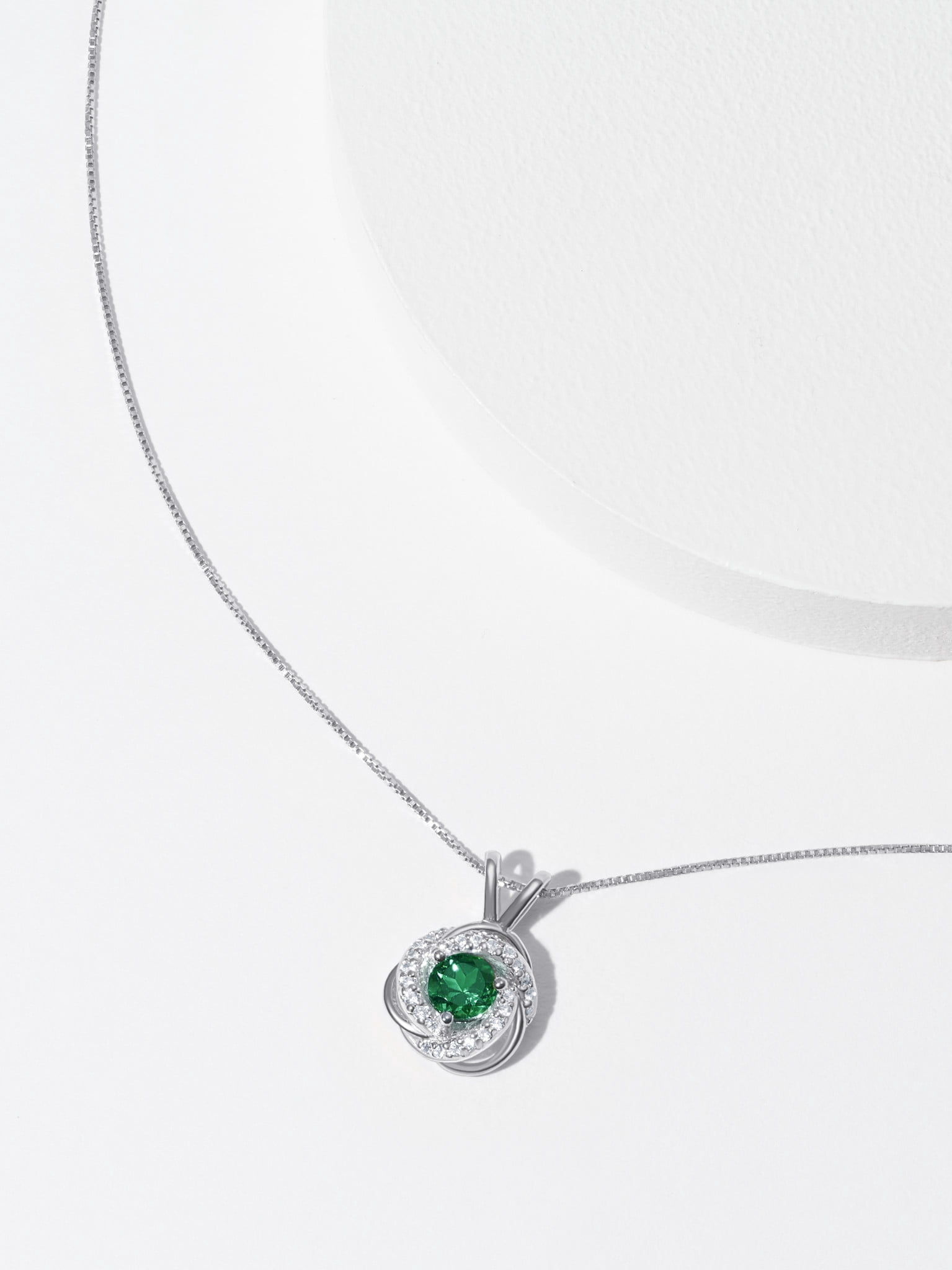 Rhodium Plated Sterling Silver Created Green Quartz May Birthstone Love Knot Pendant Necklace for Women Gift for Her