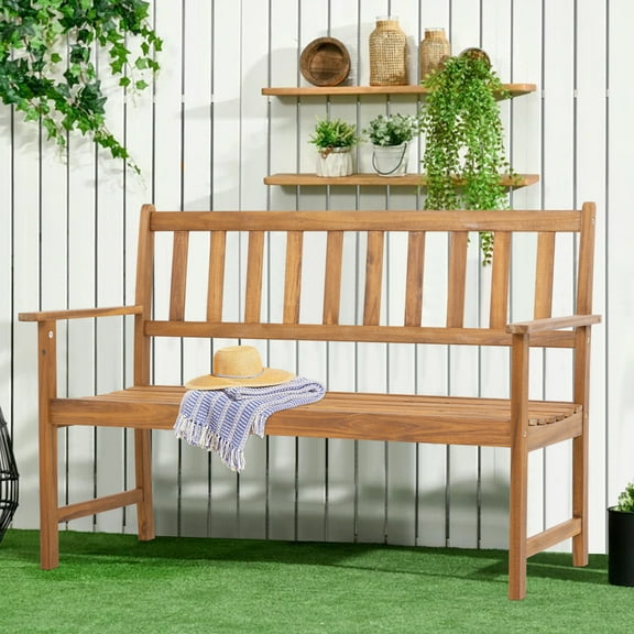 Outdoor Patio Bench Wood Garden Bench Park Bench Acacia Wood for Pool Beach Backyard Balcony Porch Deck Garden Wooden Furniture Outdoor Wood Bench (Natural)