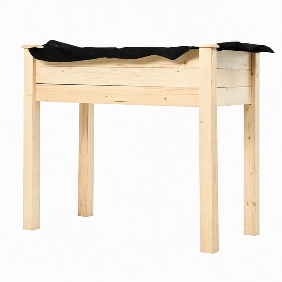 Raised Wooden Planter Box on Legs for Vegetables and Flowers, Natural Fir Garden Bed with Self-Draining Slats