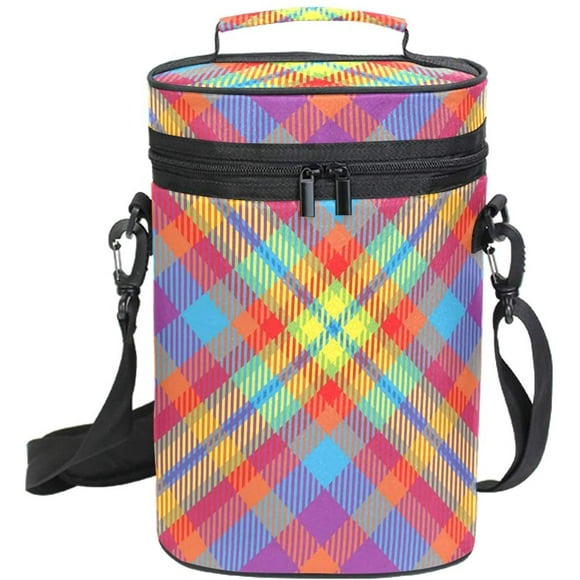 Insulated Wine Carrier | 2 Bottle Portable Wine Tote Cooler Bag | Adjustable Shoulder Strap | Padded Protection | Wine Lover Gift for Picnic Travel Retro Tartan Scotland