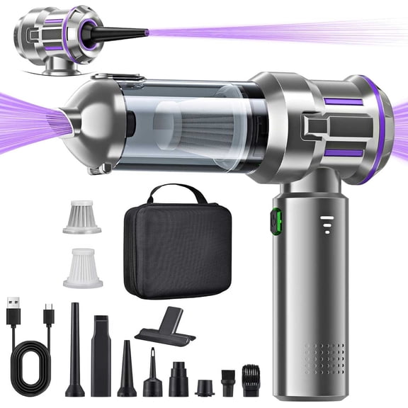 Handheld Vacuum Cleaner 16000Pa 4-in-1 Car Vacuum Cleaner Cordless, 3 Speed Brushless Motor Mini Hoover with One-Touch Cleaning, Rechargeable Portable Air Duster for Home Car Office Pet Hair, Silver