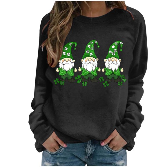BXJX Women's St. Patrick's Day Sweatshirt- Casual Cozy Printed Crew Neck Holiday Theme Pullover Black Size M