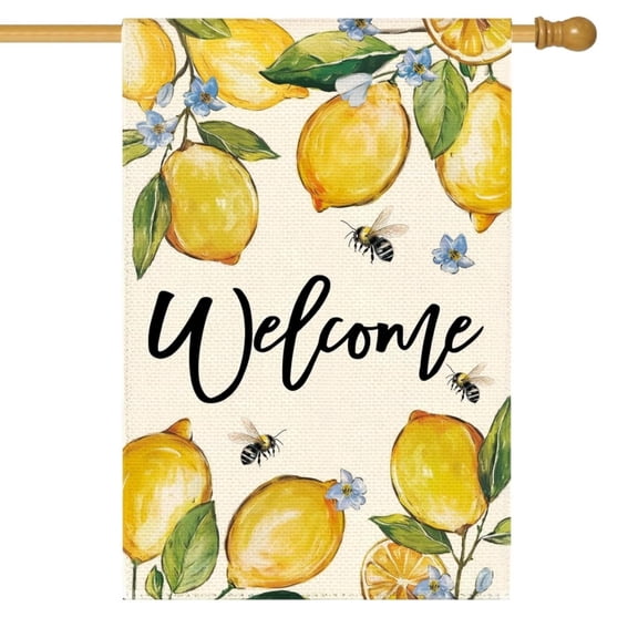 Sinkoo Summer House Flag Double Sided Welcome Flag Lemon Bee Summer Garden Yard Flag Seasonal Holiday Outdoor Outside Decoration 28x40 Inch(large)