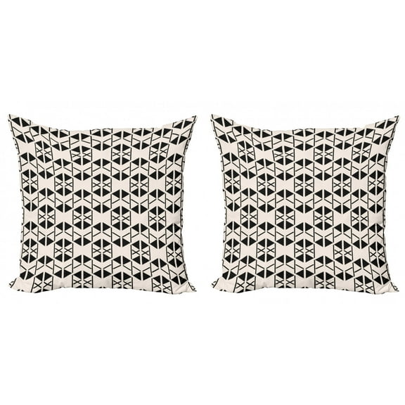 Ambesonne Geometric Throw Pillow Cover 2 Pack, Modern Retro Shapes Art, 16", Ivory and Charcoal Grey