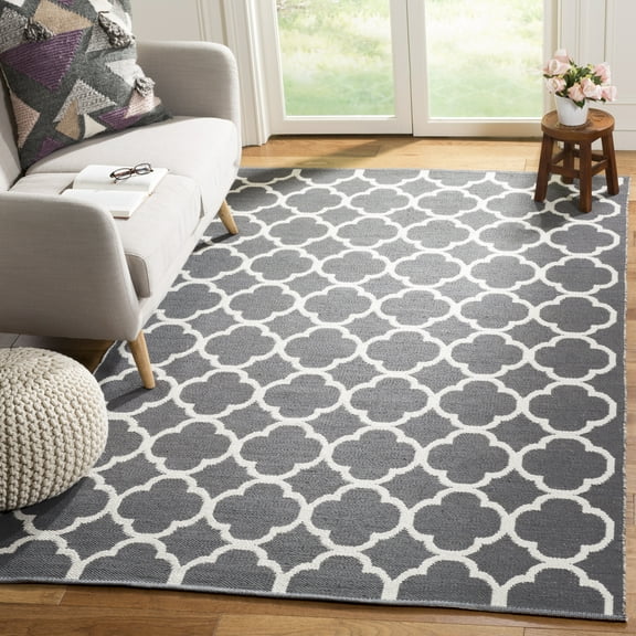 SAFAVIEH Montauk Nelson Geometric Cotton Area Rug, Dark Grey/Ivory, 6' x 6' Square