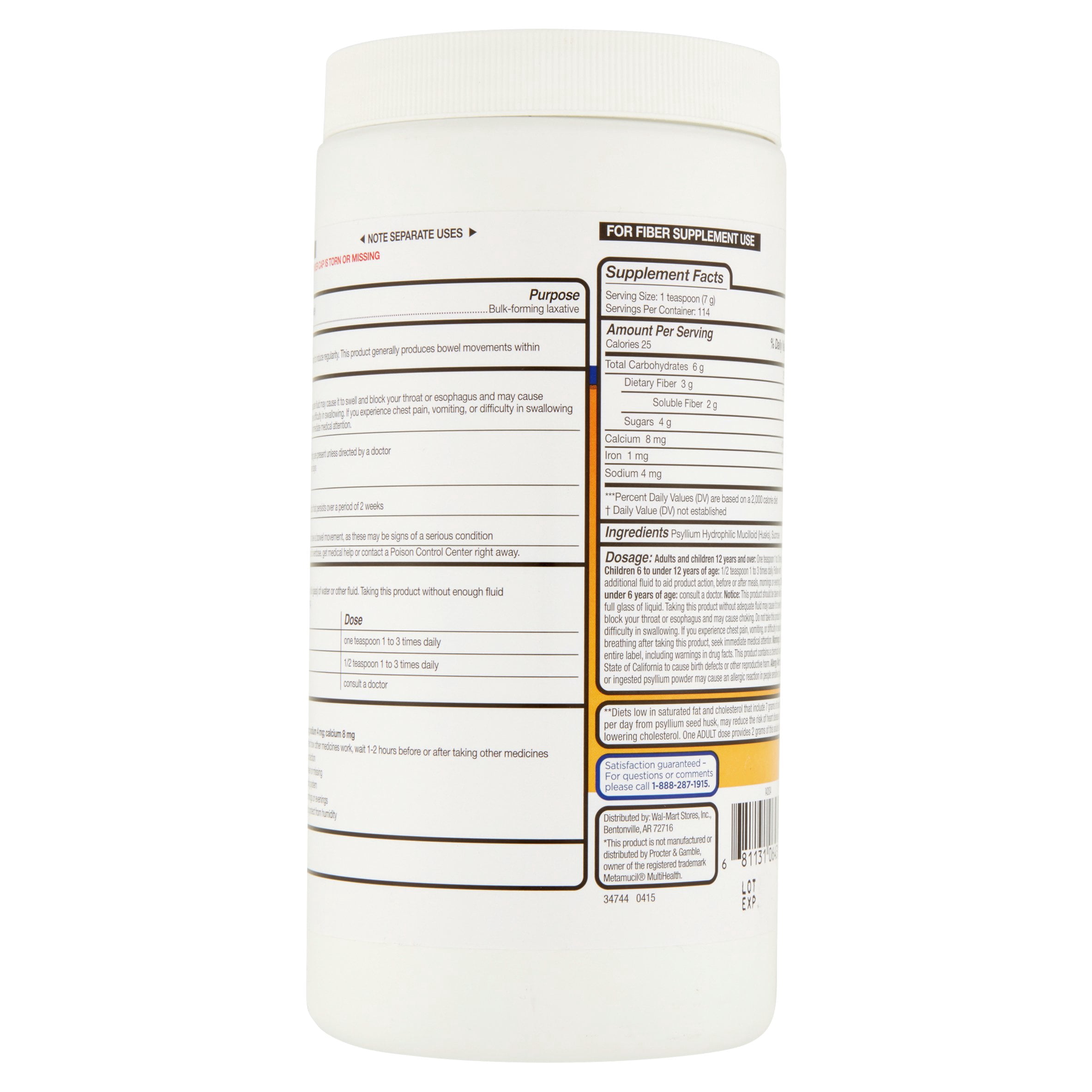 Equate Daily Fiber Laxative & Fiber Powder, 114 Ct, 29 Oz