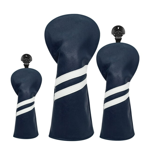 Almencla 3 Pcs Housse de Golf en Cuir PU Housse de Tête de Club de Golf avec Interchangeable Bleu Foncé