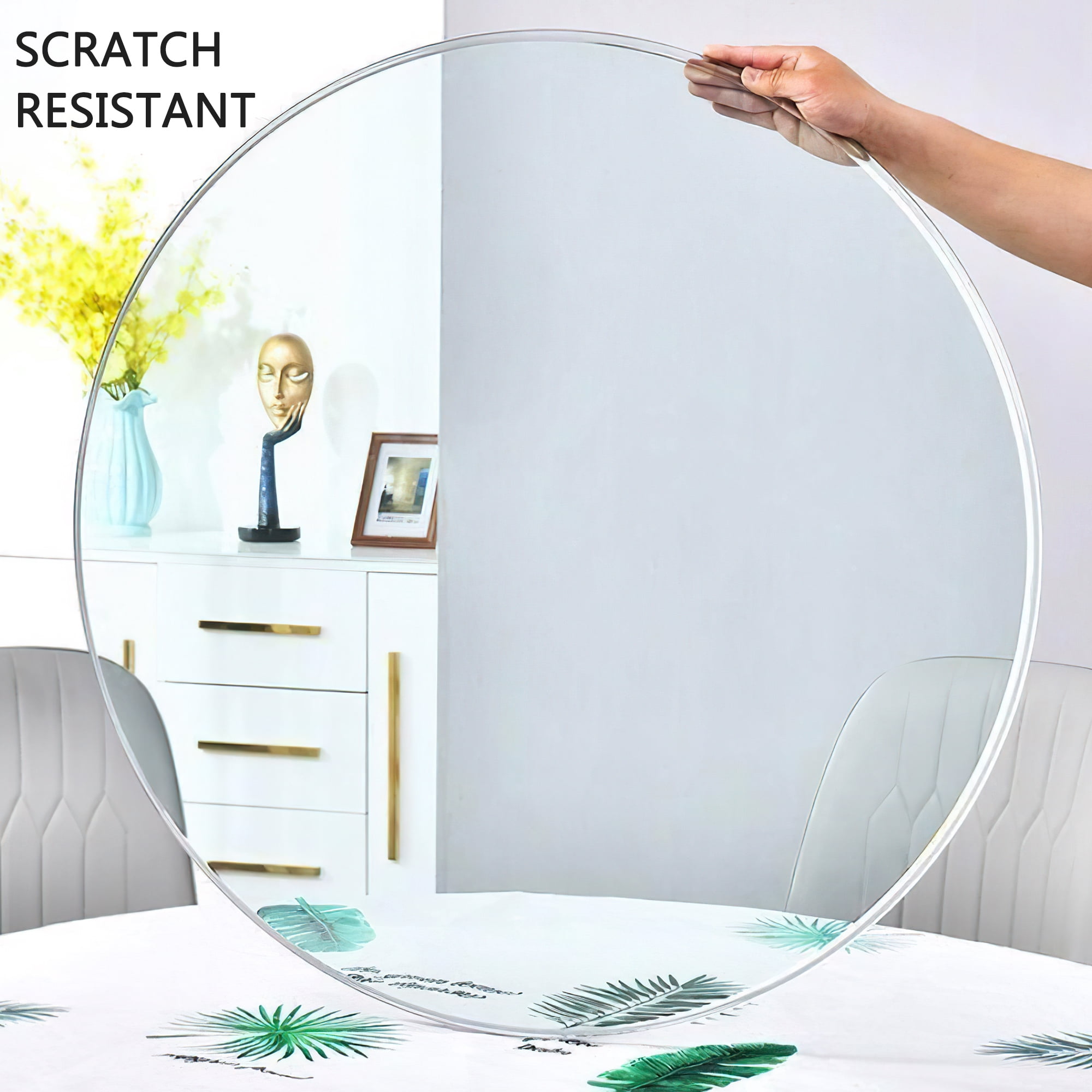 48 Inch Round Tempered Glass Table Top, Clear Round Glass Tabletop Replacement, 0.36" Thick Transparent Glass Sheet for Coffee Table, Side Table & Dining Turntable