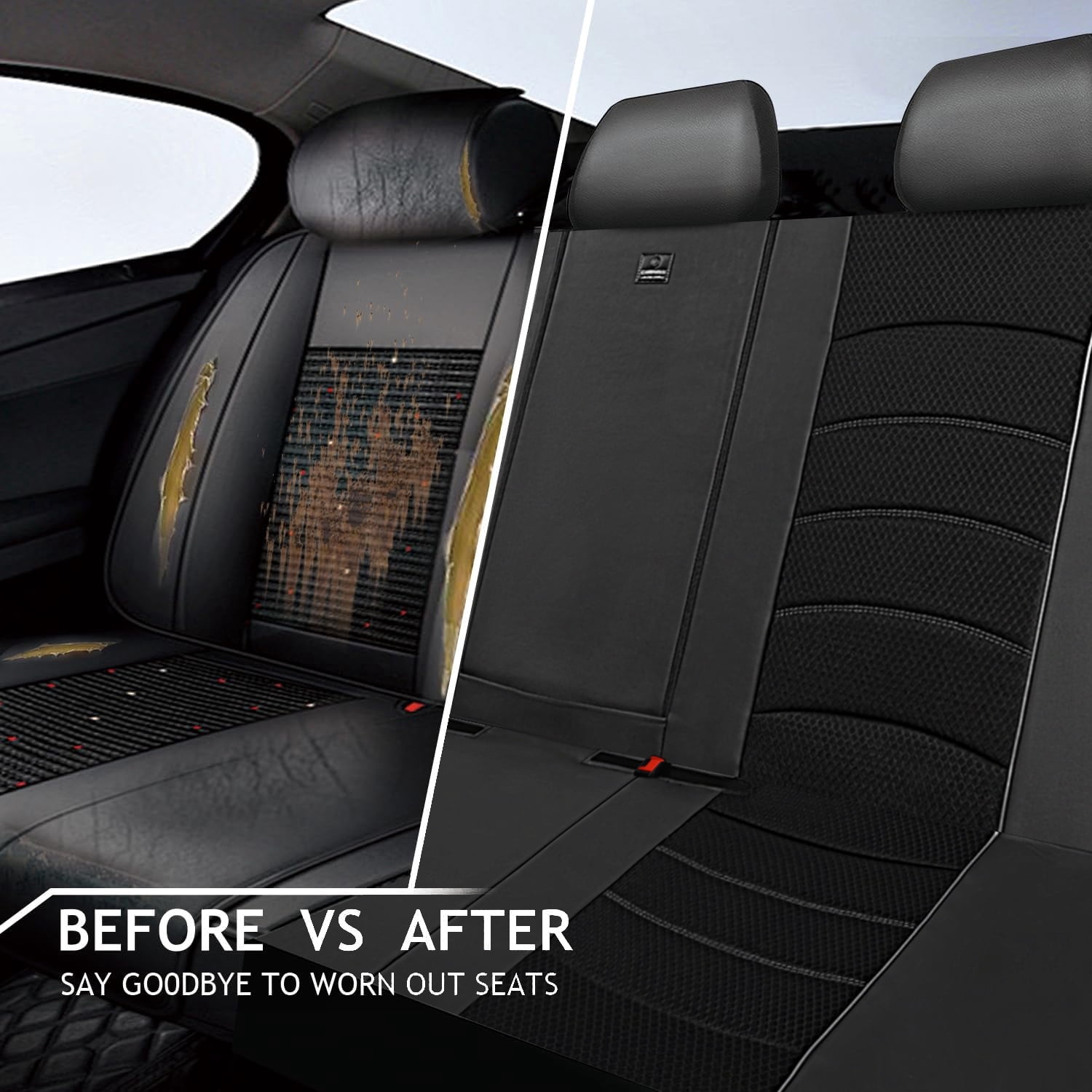 CAR GRAND Comfortable  3D Foam Mesh PU Leather Back Seat Covers, Air Cool Mesh Beathable Rear Bench Seat Protectors for Automotive Interior Covers for Car Sedan SUV  All Black