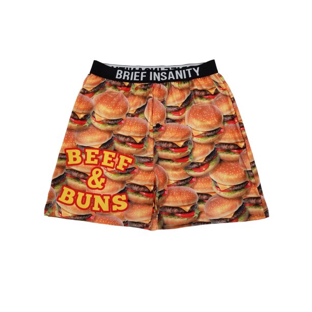 Brief Insanity Brief Insanity Mens Burgers Beef & Buns Funny Novelty Underwear Boxer Shorts S