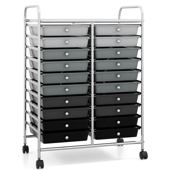 20-Drawer Rolling Storage Cart, Utility Storage Organizer Cart for Scrapbook, Paper, Tools, Craft, Multipurpose Storage Trolley with Wheels for Home Office School, Mixed Black
