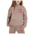 thumbnail image 2 of Tfken Outfits Sets For Teen Girls Size 12-13 Years Fleece Athleisure Sweatshirt Pant Letter Print Hooded Khaki Clothing Sets, 2 of 4