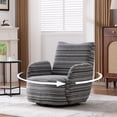 thumbnail image 5 of Villeston 360° Fabric Striped Swivel Accent Chair with Sand-Rimmed Fabric and Metal Bracket, Suitable for Living Room, Balcony and Bedroom，Gray, 5 of 8