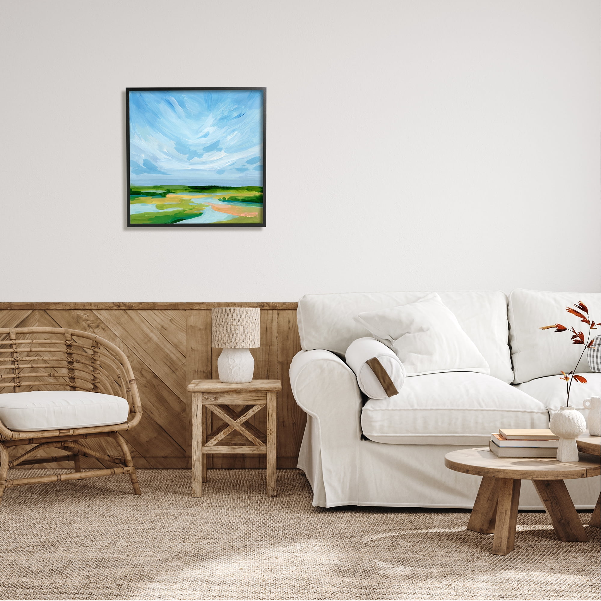 Stupell Industries Modern Stream Landscape Nature Painting Black Framed Art Print Wall Art, 24 x 24