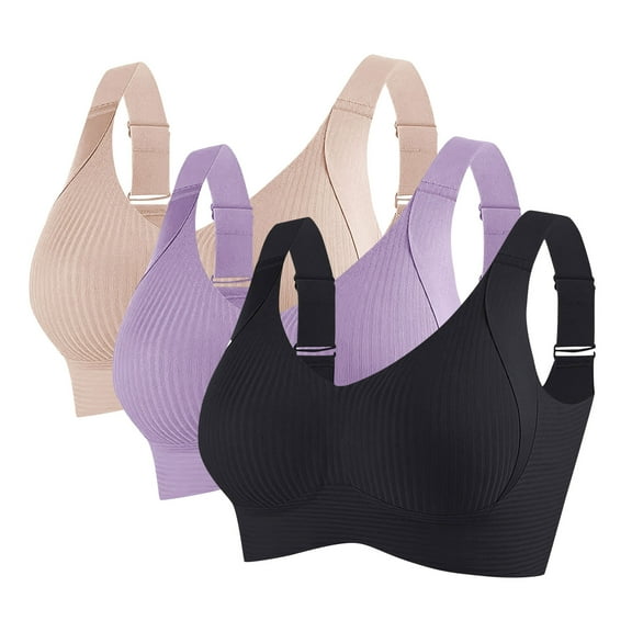 3-Pack Women No Underwire Sports Bras Full Coverage Push Up Support Comfort Wide Strap Seamless Everyday Bra