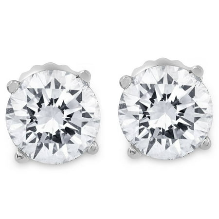 1ct Round Diamond Stud Earrings in 14K White Gold with Screw
