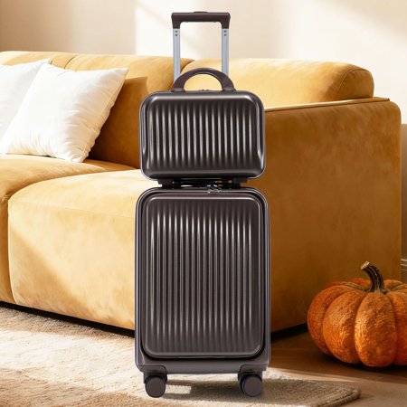 S-HOME Modern 14 /20 Waterproof Spinner Wheel Luggage Set with Adjustable Handle and 14 Cosmetic Case with Combine Lock ABS Material Brown