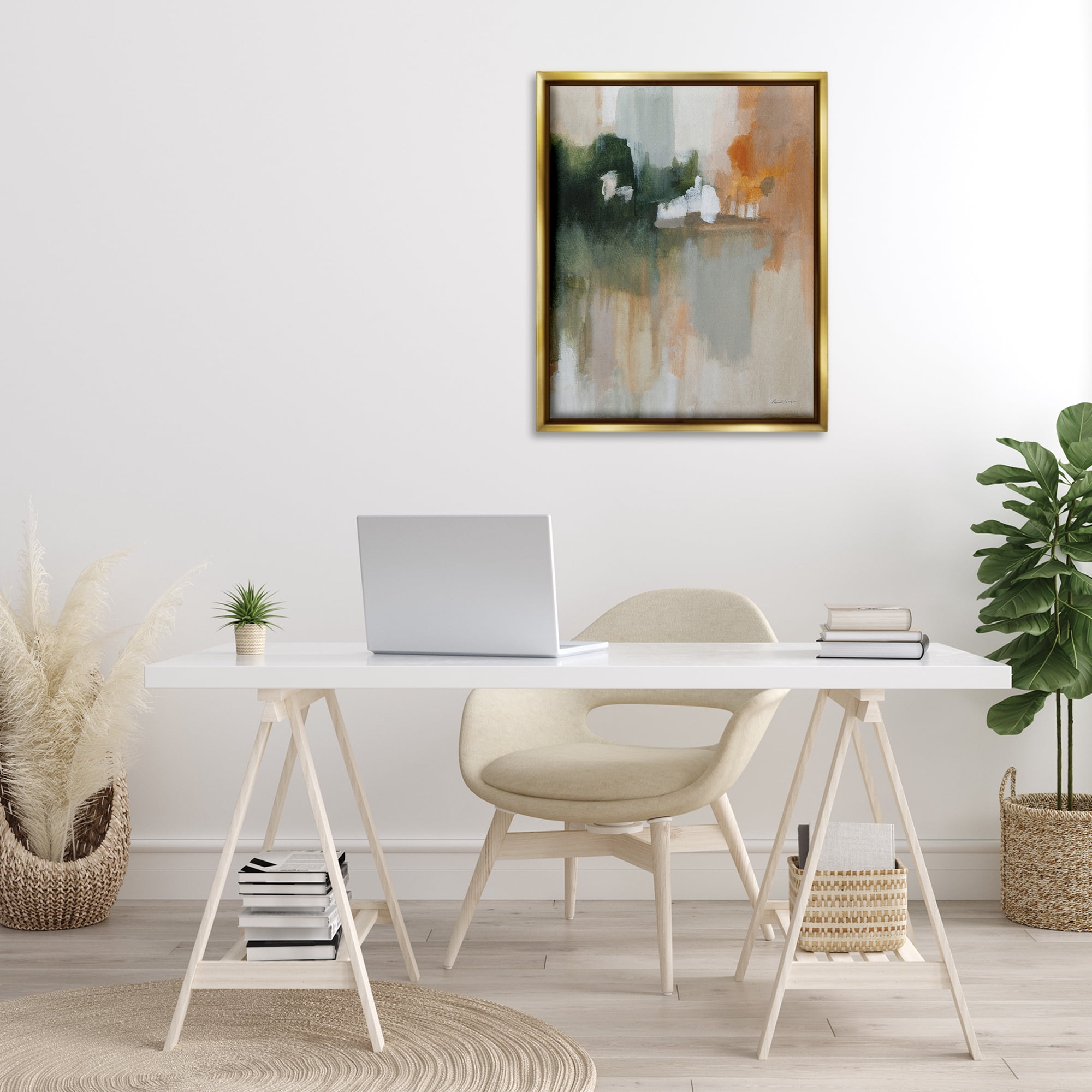 Stupell Industries Forest Secrets Abstraction Abstract Painting Gold Floater Framed Canvas Art Print Wall Art, 25 x 31