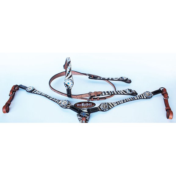 Horse Show Tack Bridle Western Leather Headstall Breast Collar Blue Bling 8409