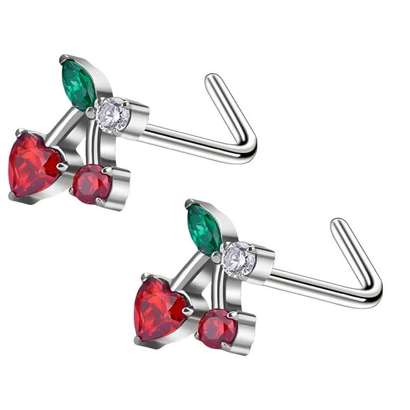 DESIGNICE 2026 New 2Pcs Nose Rings,Eye-Catching Zircon Accent Nose Rings for Women,Sparkling Jewelry Detail Nose Studs,Multicolor
