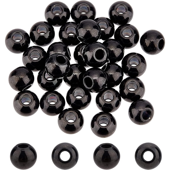 30pcs 8mm Electrophoresis Black Stainless Steel Loose Beads Round Beads Metal Rondelle Spacer Bead 3mm Small Hole Beads for Jewelry Making for DIY