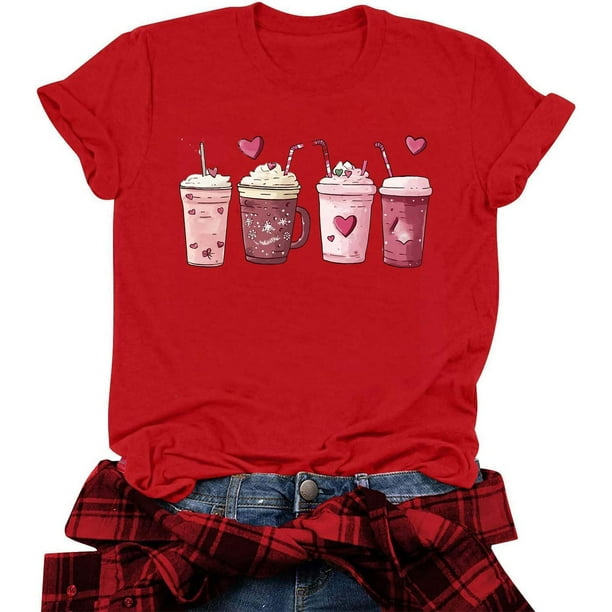 RKSTN Valentine's Day T Shirts for Women Cotton Oversized Crewneck Heart Graphic Print Short Sleeve Shirt Pullover Tops Womens Casual Valentine Print Round Neck Regular Fits Comfy Summer Tee Shirts