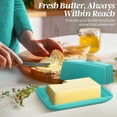 thumbnail image 3 of Ceramic Blue European Butter Dish with Lid for Countertop (8 Inch) - Wide 2 Stick Double Butter Holder for Counter, Cream Cheese Container Storage Keeper, 3 of 9