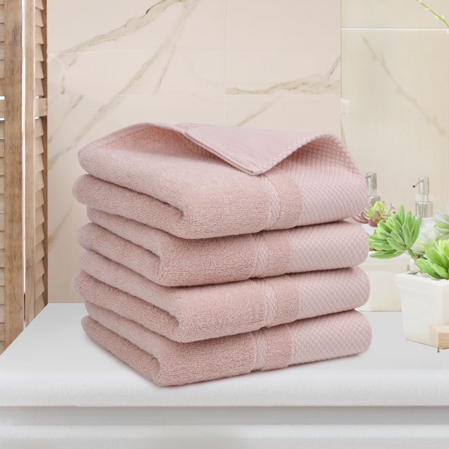 PiccoCasa Hand Towel Set 14"x30", 100% Cotton Towels Absorbent Misty Rose 4 Pcs
