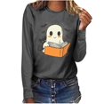 thumbnail image 5 of Xdegoge Women Cute Ghost Reading Book With Cat Long Sleeve T-Shirts Kawaii Halloween Graphic Tees Casual Crewneck Loose Fit Fall Pullover Tops Shirts, 5 of 7